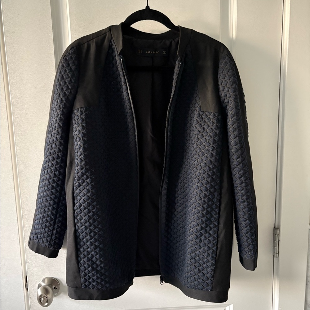 Zara Navy Quilted Bomber Jacket